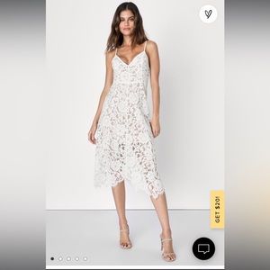 Lulu’s One Wish White Lace Midi Dress